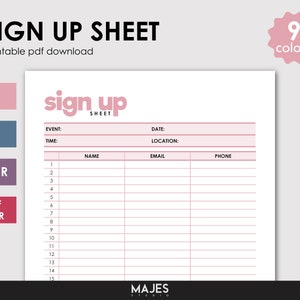 Wedding Sign-Up PDF, Guest Registration, Event Signup Sheet, Wedding Attendance, RSVP Form Template, Participant List, Sign-Up Organizer