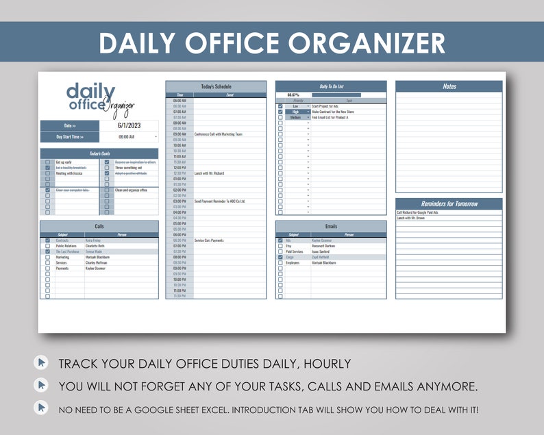Daily Office Organizer, Google Sheets Template (PDF) - Etsy