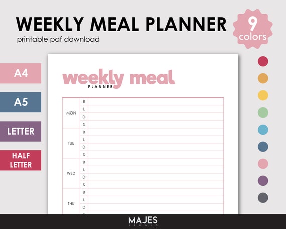Weekly Meal Planner PDF, Calorie Tracker, Goodnotes Template (Digital Download)