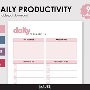 Productivity Planner, Printable Planner, PDF Template, Editable Fillable, To Do List, Daily Routine, ADHD Braindump, Priority Matrix