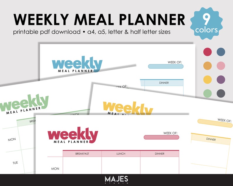 Weekly Meal Planner Printable, Grocery List, A4 A5 Letter Sizes ...
