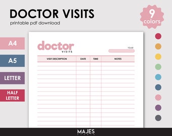 Doctor Visit Tracker, Printable Medical Appointment Log (Digital Download)