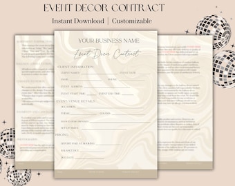 EVENT DECOR CONTRACT, Editable lux event decor contract, balloon contract, balloon artist contract template, event rental contract