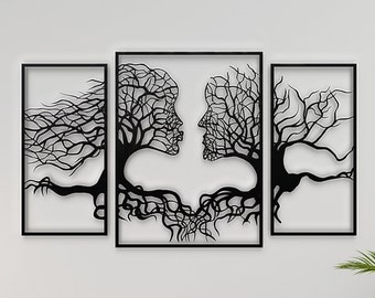 Tree couple face shape panels Wall Decor laser cut svg files engraving decal silhouette template cnc router digital vector instand download