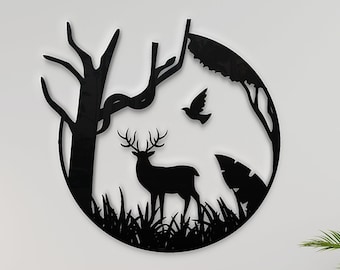 Deer Svg,Deer dxf,Nature Deer Svg file, Mountains svg file, tree Svg, Deer Silhouette,Deer Clipart , Deer Vector, Metal wall art, laser cut.