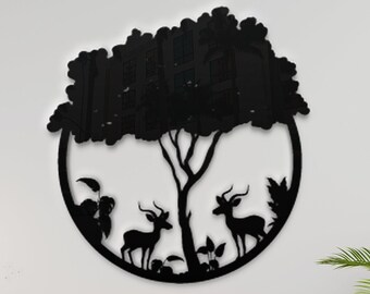 Deer Svg,Deer dxf,Nature Deer Svg file, Tree svg file, tree Dxf, Deer Silhouette,Deer Clipart , Deer Vector, Metal wall art, laser cut.