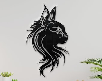 Cat SVG, DXF - Wildcat Digital Download - Wall metal art -Laser cut file - Home decor - Wall decor cat graphic - digital download cat vector