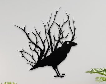 Cuervo svg, cuervos svg, imágenes prediseñadas de cuervo, silueta de cuervo, imágenes prediseñadas de cuervo, diseño de cuervo, archivo svg de cuervo, svg de pájaro, arte de metal de pared de cuervo svg. Corte con laser.