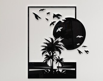 ヤシの木 SVG ヤシの夕日 椅子 ビーチ 夏 カット ファイル SVG PNG DXF EPS クリカット