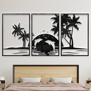 Delfin Baum Dxf Datei. Wanddekoration als Datei. Lasergeschnittene Dateien
