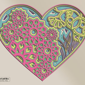 3D Floral Heart Mandala SVG Files, Wedding Panel, 7 Layer Files for ...