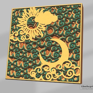 Sun and Moon 3D Mandala svg files, Multilayer Panel for Laser Cutting, SVG files, Wall art, home decor. DXF Templates for CNC router