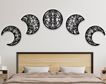 Moon Clipart Crystal Phases Women Head Floral Leaves Lunar Flowers Magic Plant Spiritual Branch Tattoo Logo Astrology Yoga Cosmic PNG SVG