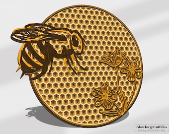 Colmeia abelha girassol modelo mandala multicamadas arquivo de corte a laser, mandala multicamadas, arte de parede decoração de casa CNC download dxf, svg, ai, eps, corte