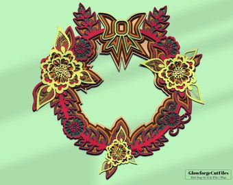 Christmas Wreath 3D Zentangle svg files, Door Decor, Multilayer Panel for Laser Cutting, SVG files, DXF Templates for CNC router