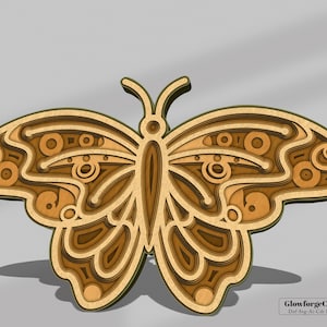 Mandala papillon 3D SVG — fichiers 3D svg multicouches Zentangle pour routeur CNC, modèles DXF pour découpe laser ou Cricut de Glowforge