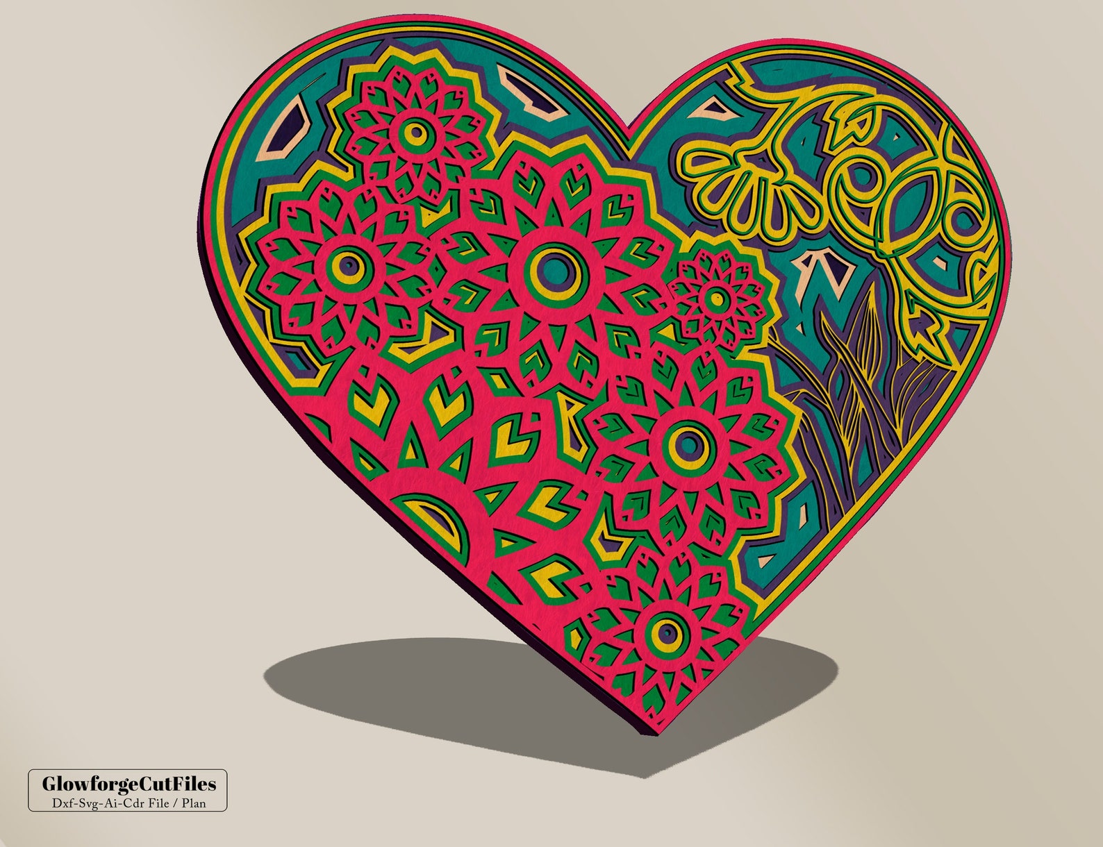 3D Floral Heart Mandala SVG Files, Wedding Panel, Files for Laser ...