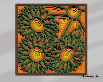 Sonnenblume 3D Mandala SVG-Dateien für Cricut Silhouette. Layered Mandala Sommer dxf, svg. Digitale Dateien zum Schneiden. Wandkunst.