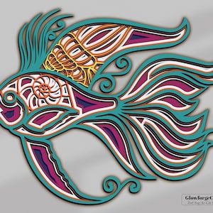 Vis 3D Mandala SVG-bestanden, meerlaags paneel voor lasersnijden, kunst aan de muur, woondecoratie en kantoordecor. SVG-bestanden, DXF-sjablonen voor CNC-router
