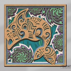 Dolfijn op de Golf 3D Mandala SVG-bestanden, meerlaags paneel voor lasersnijden, Cricut SVG-bestanden, wanddecoratie, DXF-sjablonen voor CNC-router