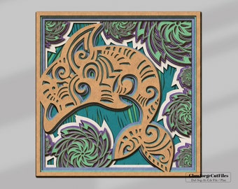 Dolphin on the Wave 3D Mandala svg files, Multilayer Panel for Laser Cutting, Cricut SVG files, Wall decor, DXF Templates for CNC router