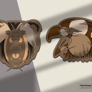 Bear and Eagle SVG DXF, layered laser cut file, dxf for plasma, wall art cnc wood wall decor, svg for Cricut, Silhouette dxf, cut file