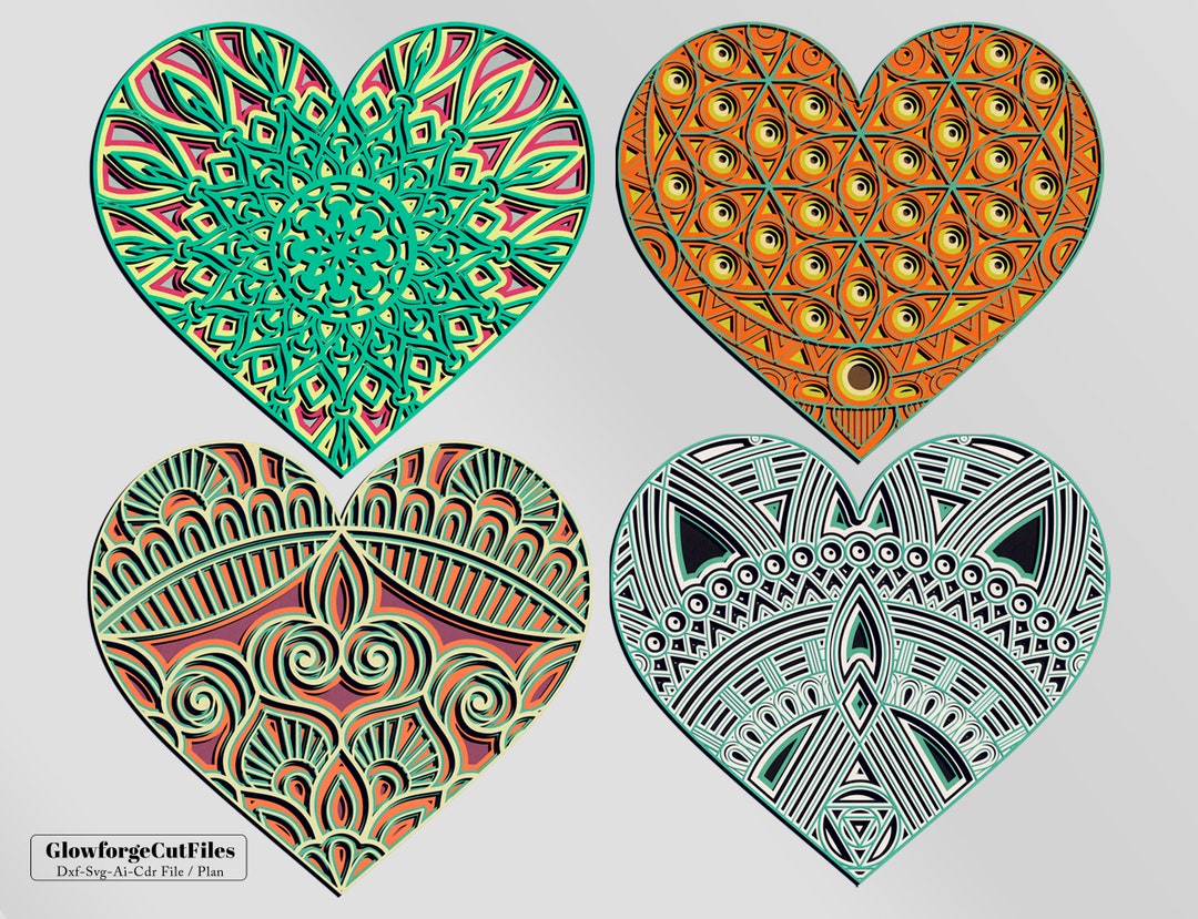 3D Floral Heart Mandala Bundle SVG Files, Wedding Panel, Files for ...