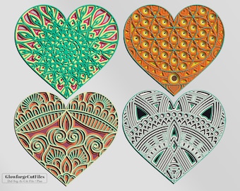 3D Floral Heart Mandala Bundle SVG Files, Wedding Panel, Files for Laser Cutting, Multilayer Decorative Panel, Laser Glowforge files