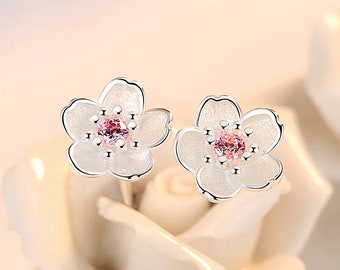 Upcycled stud earrings from stamp cherry blossom Hanami 12 mm