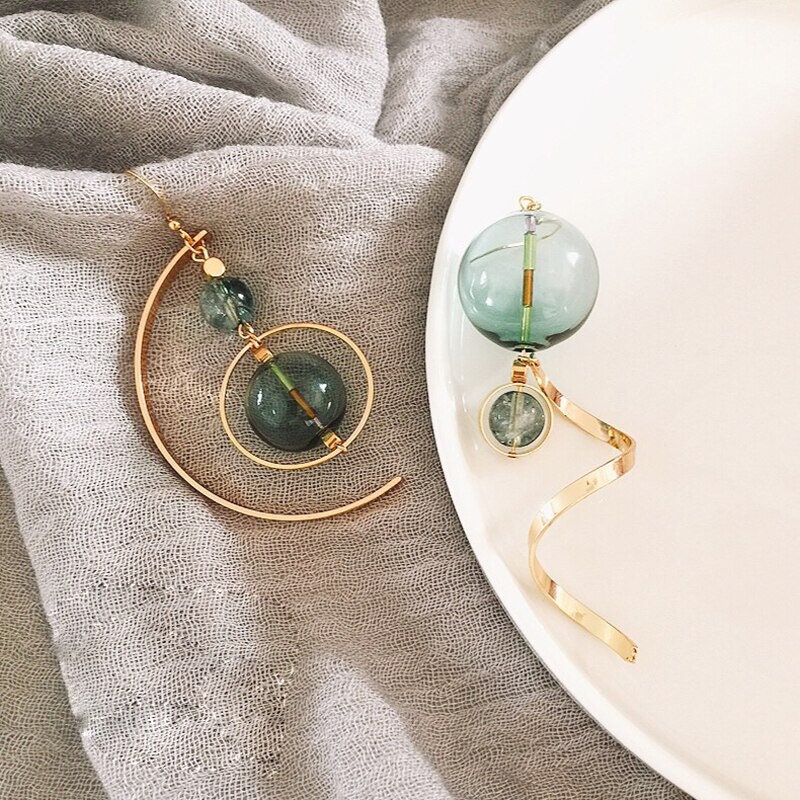 Fairy Earrings / Glass Ball Asymmetric Dangle Drop Earrings / Etsy