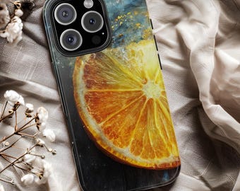 Orange Citrus Liquid Pattern Tough Phone Case iPhone & Samsung Cool Glossy Texture Style Gift for Her Phone Charm Unique Cool Fruity Texture