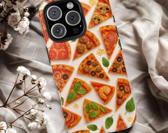 Colorful Pizza Pattern Tough Phone Cases iPhone & Samsung Vintage Cute Gastronomical Aesthetic Gift for Her Phone Charm Unique Glutton Style
