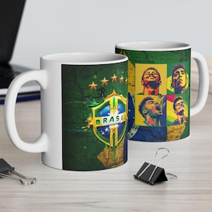 Brazil Football Ceramic Mug 11oz 15oz Soccer Player Coffee Cup Spors Fan Gift Decor Unique Home Decor Gift for Her Him Coffee Lover Pop Art