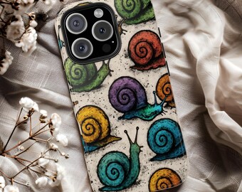Grunge Snails Ink Style Tough Phone Case iPhone & Samsung Pop Art Pattern Gift for Her Phone Charm Unique Whimsical Art for Animal Lovers