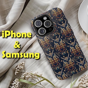 Tough Phone Case Night Owls Pattern Aesthetic iPhone Samsung Models Unique Geometric Owl Art Gift for Animal Lovers Mom Dad Boy-Girlfriend