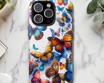 Colorful Butterflies Tough Phone Cases iPhone & Samsung Vintage Old Book Cover Aesthetic Gift for Her Phone Charm Natural Paint Aesthetc