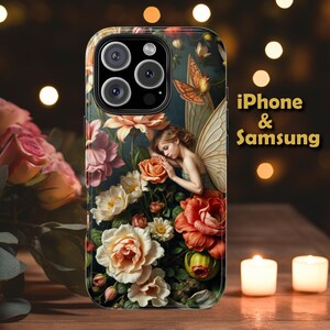 Tough Phone Case Whimsical Fairy Blooming Roses Butterflies iPhone Samsung Birthday Gift for Fantasy Lovers Nature Fans Gift for Mom and Dad