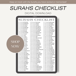 Surah-checklist Koranvoortgangstracker Islamitische planner Koran-leesdagboek Koran-leestracker Moslimproductiviteitstabel Studiehulpmiddel Hifdh