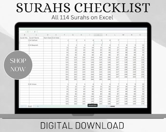 Surah Checklist Quran Progress Tracker Islamic Planner Quran Reading Journal Quran Reading Tracker Muslim Productivity Chart Study Aid Hifdh