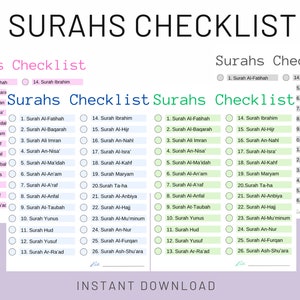 Surah Checklist Quran Progress Tracker Islamic Planner Quran Reading Journal Quran Reading Tracker Muslim Productivity Chart Study Aid Hifdh