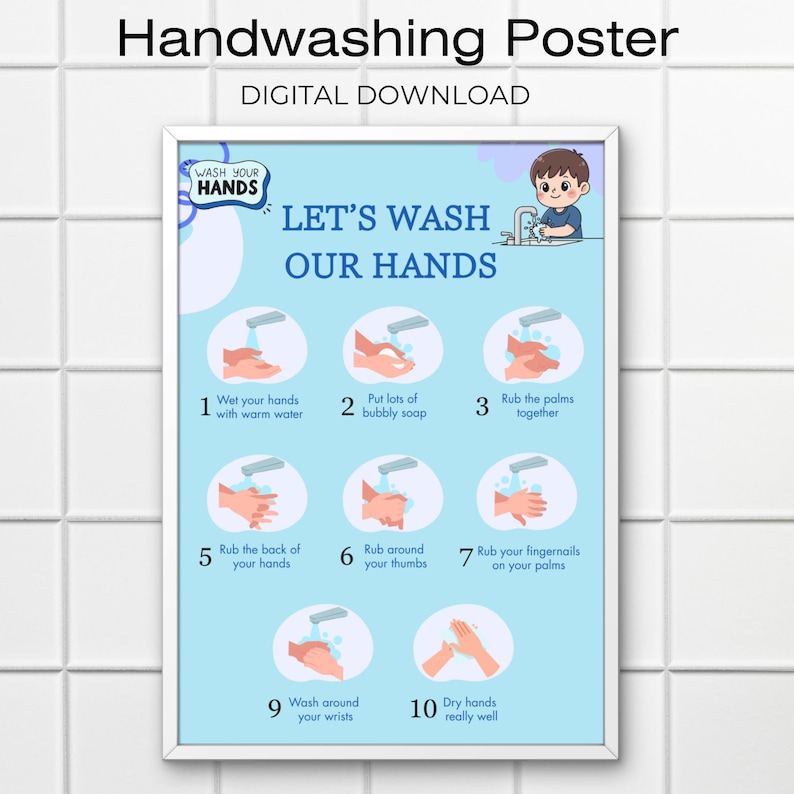 Handwashing Poster Wash Your Hands Sign Hand Washing Chart Wash Hands ...