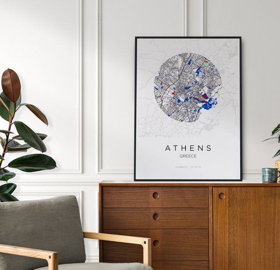 Map of Athens City Map Printable Mondrian Athens Poster | Etsy