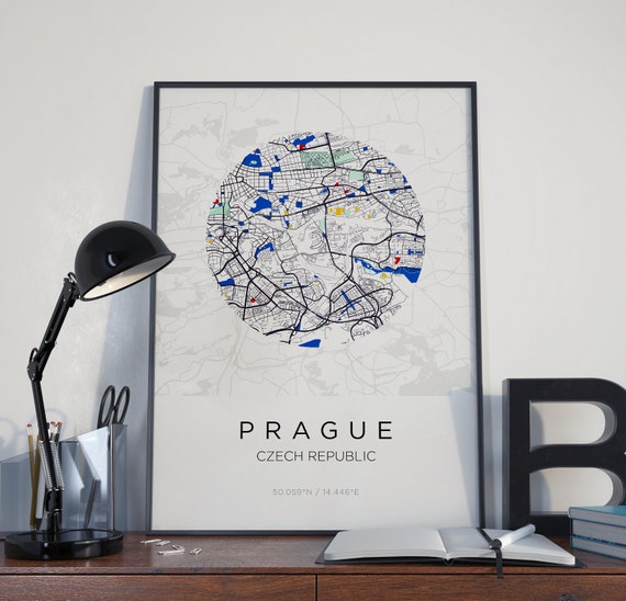 Map of Prague City Map Printable Mondrian Czech Republic Etsy