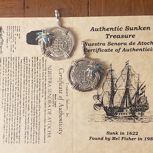 Authentic Atocha Shipwreck replica coin with opal palm tree