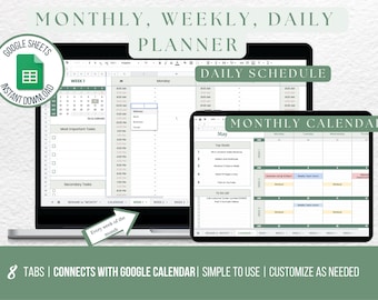 Digital GOOGLE SHEETS Daily Agenda Habit Goal Tracker, Weekly Goals, Monthly Calendar Planner, Progress Calculator, Editable/Customizable