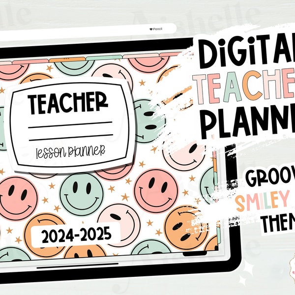 Digital Teacher Planner 2024-2025, Goodnotes Teacher Planner, Notability | with Groovy Happy Faces | Classroom Organization | PERSONAL USE