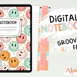 Portrait Digital Notebook, Groovy Happy Faces Notebook, GoodNotes Notebook, Teacher Notebook, Digital School Supplies - PERSONAL USE