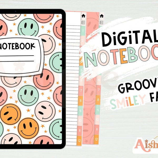 Portrait Digital Notebook, Groovy Happy Faces Notebook, GoodNotes Notebook, Teacher Notebook, Digital School Supplies - PERSONAL USE