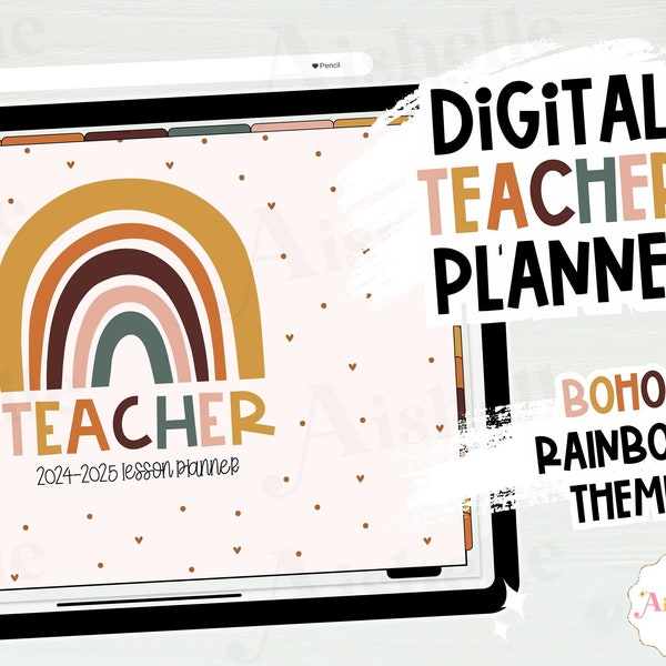 2024-2025 Digital Teacher Planner | Teacher Goodnotes | Boho Rainbow Theme | Class Organization | PERSONAL USE