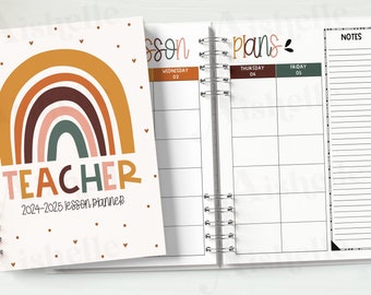 Printable Lehrer-Planer 2024-2025 | Lehrermappe | Boho Regenbogen Lehrer Plan & Tagebuch für die Organisation des Unterrichts | PERSÖNLICHE NUTZUNG